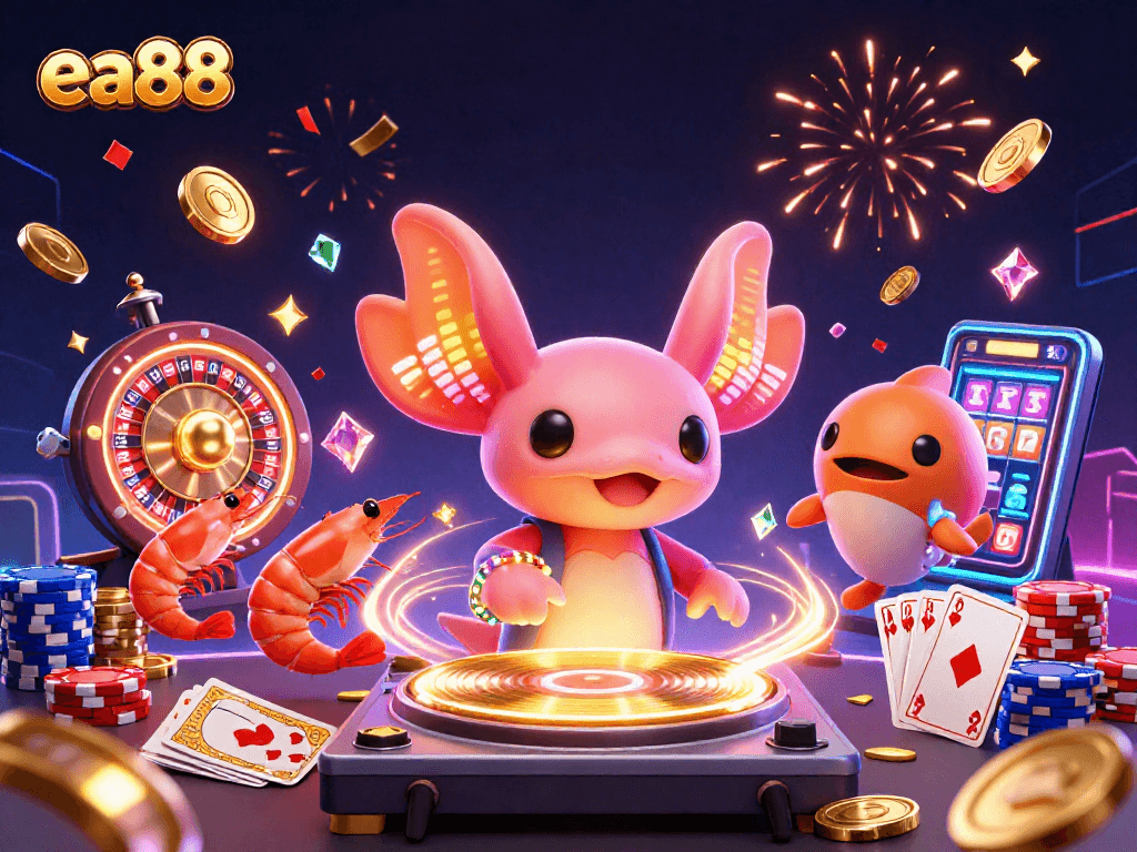 ea88 offers thrilling underwater casino fun with vibrant characters and sparkling winnings in the scene.