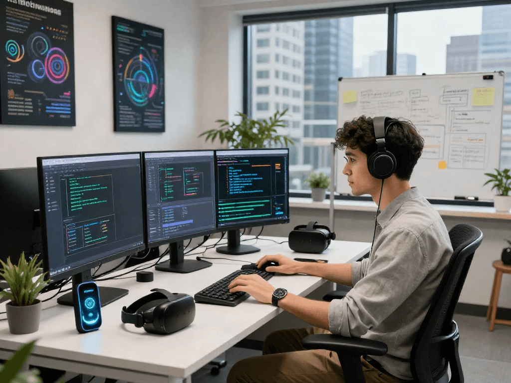 AI developer optimizing machine learning models in a modern tech workspace, showcasing juicy ai innovation.