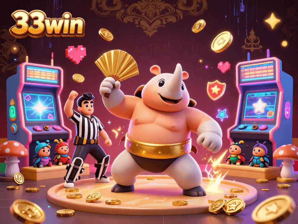 Engage with the 33win casino experience featuring dynamic beetles and vibrant gaming elements.