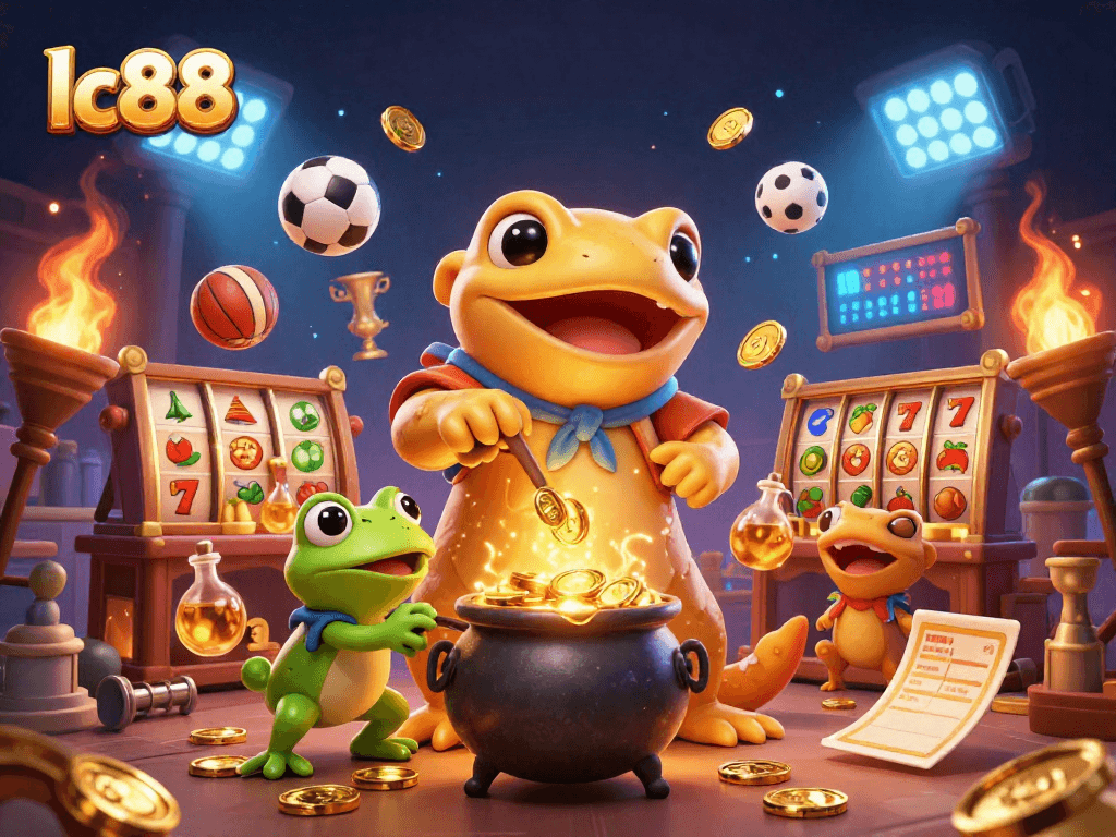 Experience exciting gameplay at lc88 with a vibrant 3D casino scene filled with gold coins and dynamic sports elements.