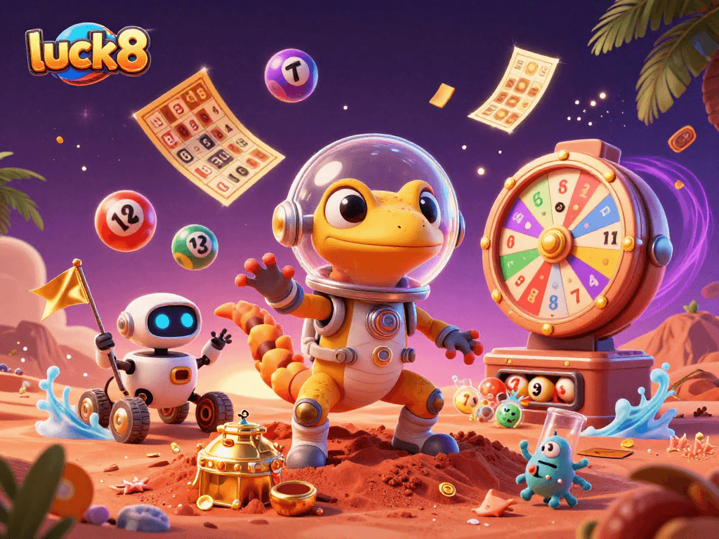 Engage with luck8's vibrant arcade of opportunities featuring a colorful lottery adventure.