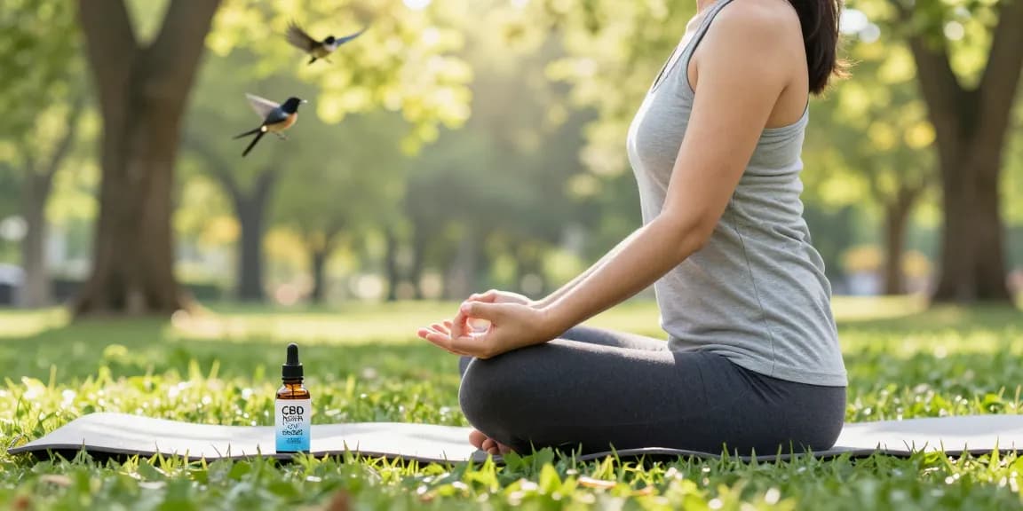 Yoga practice in nature with CBD North's cbd isolate oil nearby, highlighting wellness and tranquility.