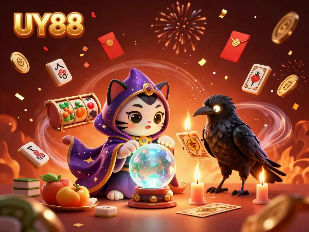 Experience UY88's thrilling gaming atmosphere with magical characters and casino elements.