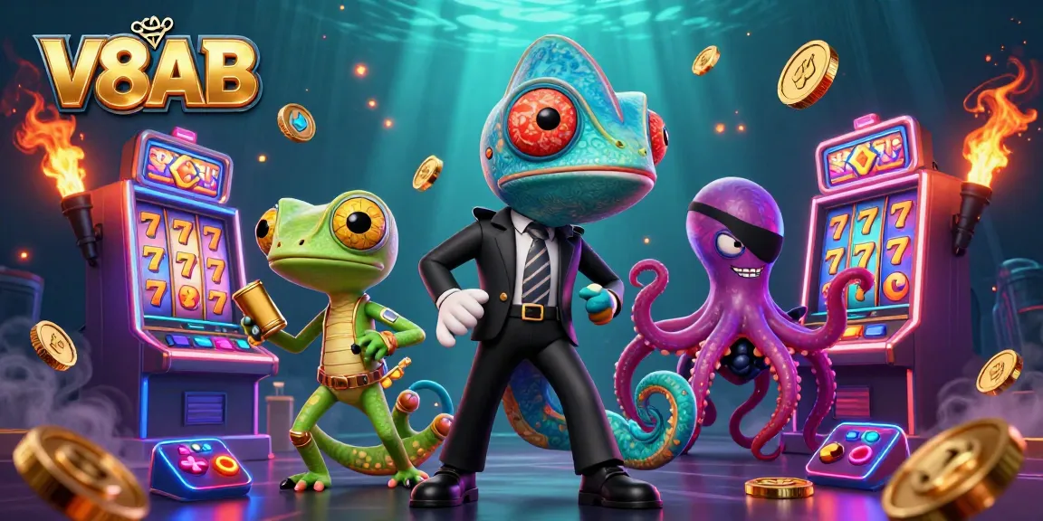 V8AB offers thrilling gameplay as chameleon agents and golden gadgets dominate a casino slot scene.