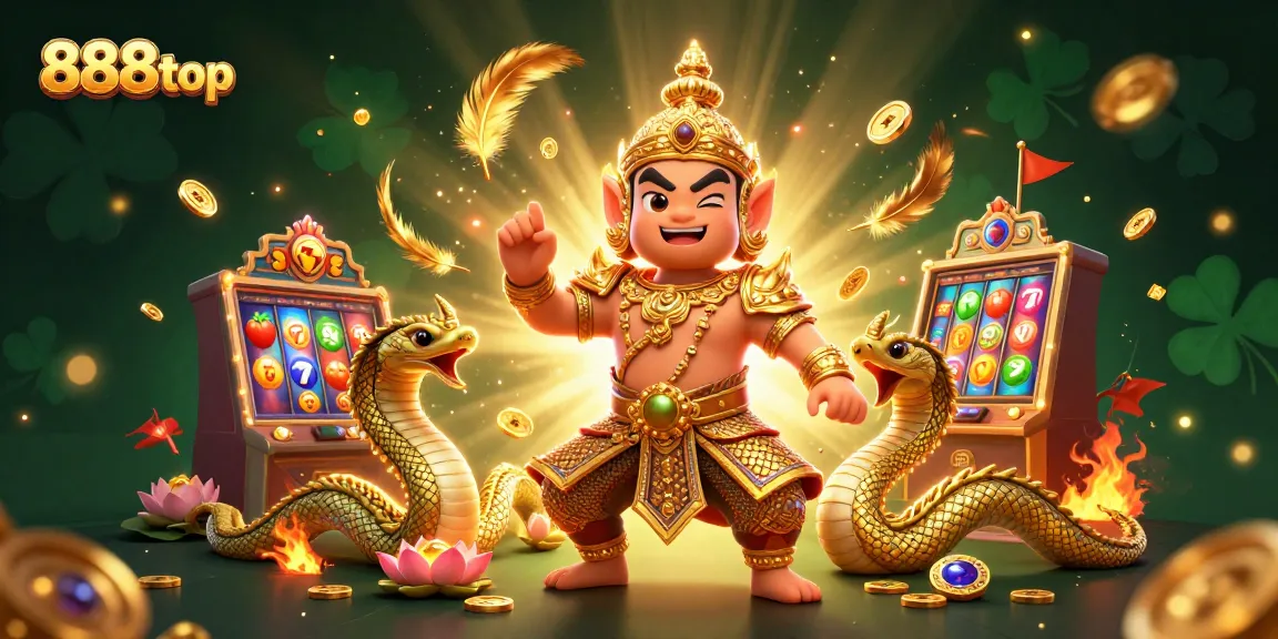 Experience thrilling gameplay at 888top with vibrant slot machines, gold coins, and festive atmosphere.