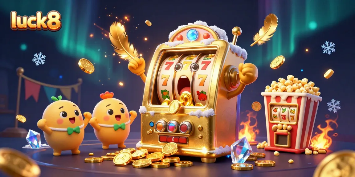 Experience the excitement of winning with the luck8 slot machine in a vibrant casino scene.