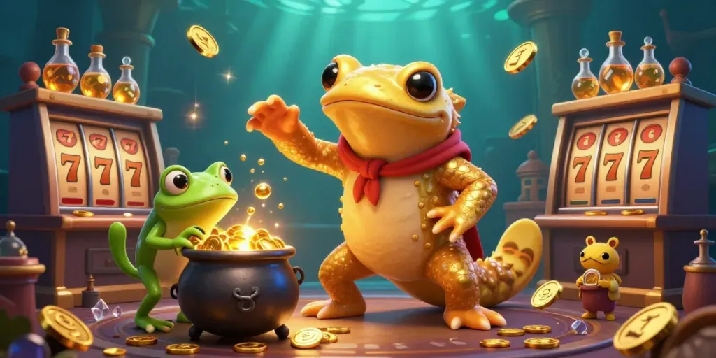 Transmute base metals into gold coins at a captivating casino online scene.