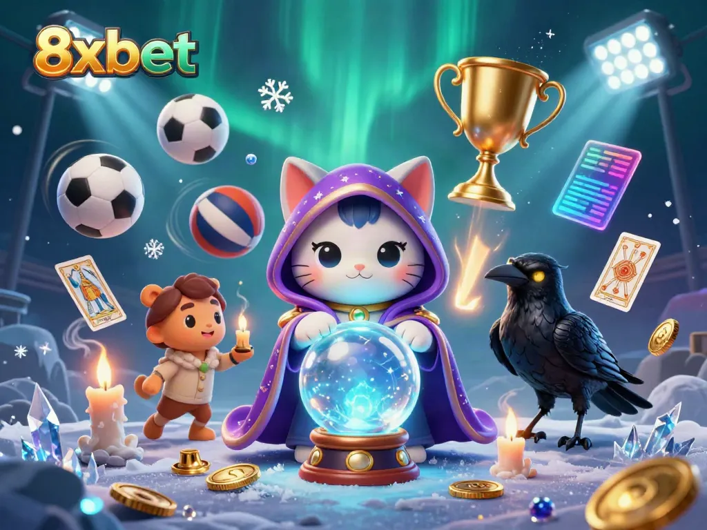 Engage with 8xbet's immersive gaming experience featuring mystical characters and dynamic sports elements.