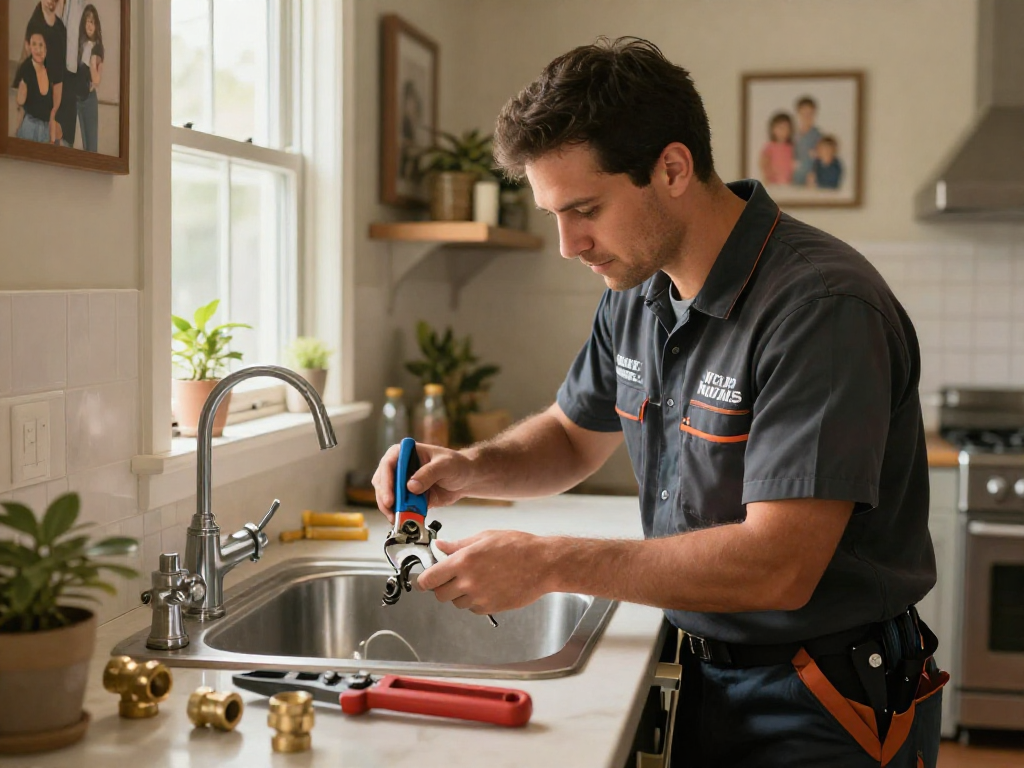 Dependable plumbing service by Mateo and Sons Plumbing in a Fort Worth home with a skilled plumber at work.