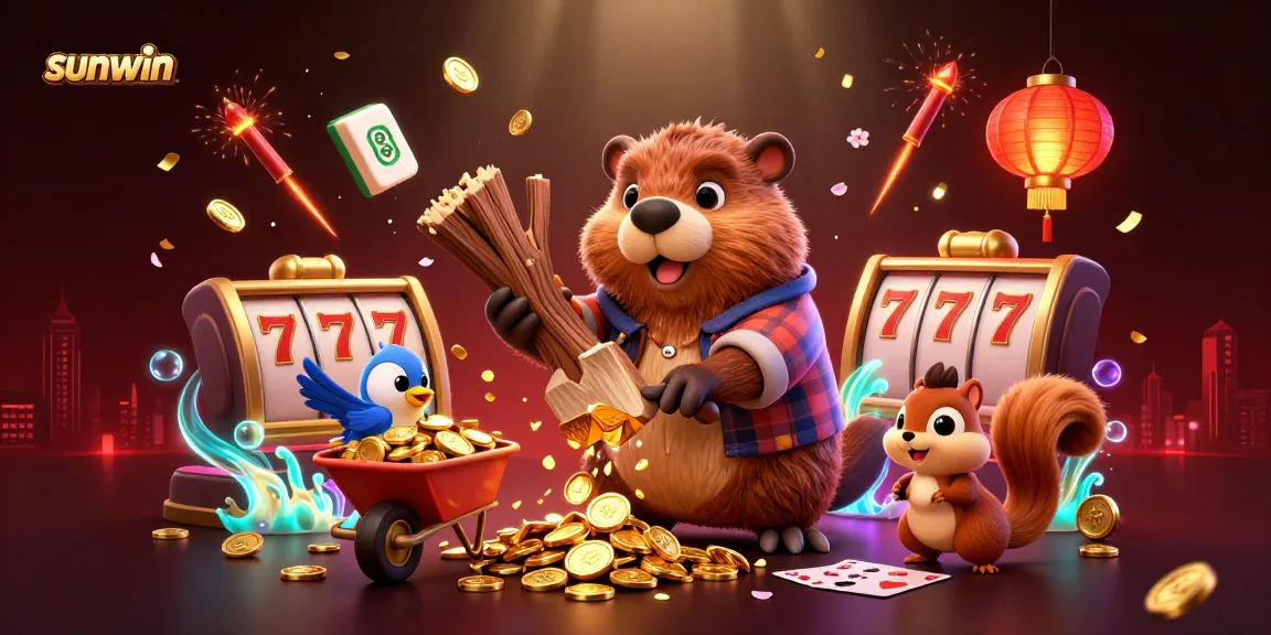 Experience the excitement of sunwin as a beaver collects golden coins in a vibrant casino scene.