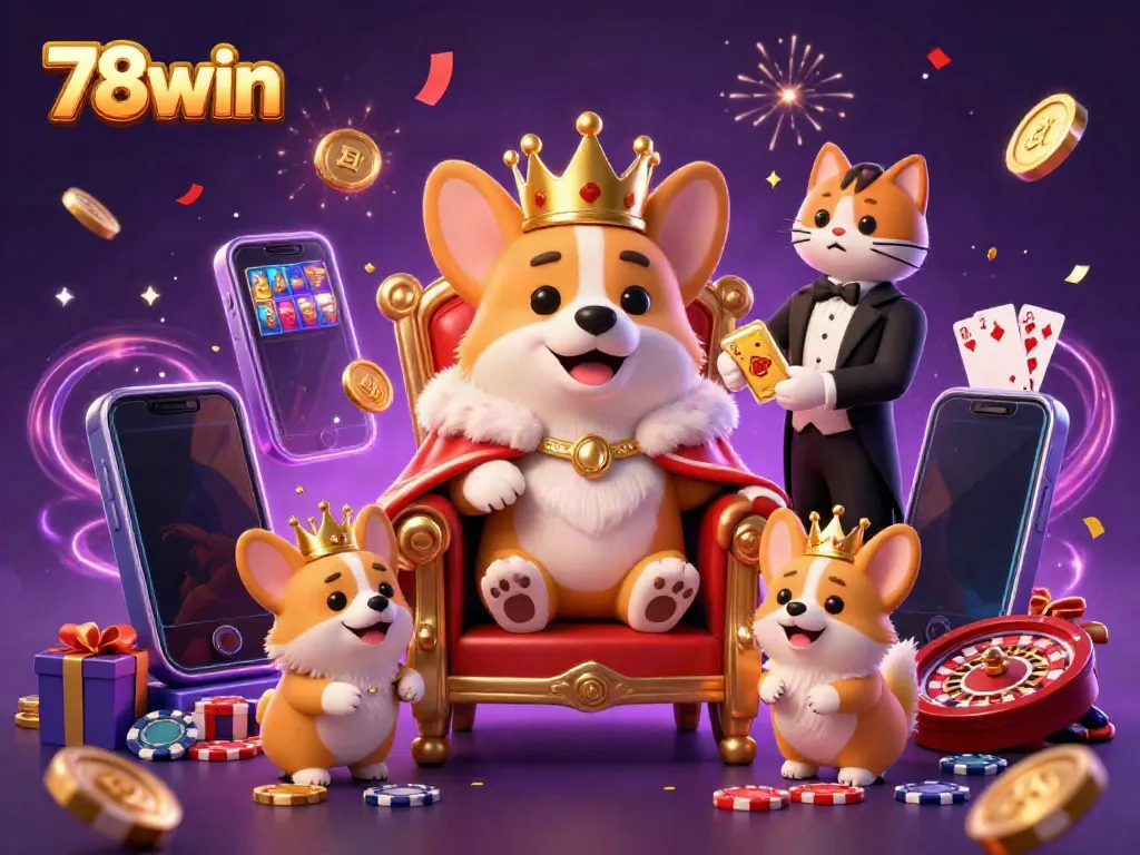 Experience thrilling gameplay with 78win featuring the royal corgi and cat butler in an engaging casino setting.