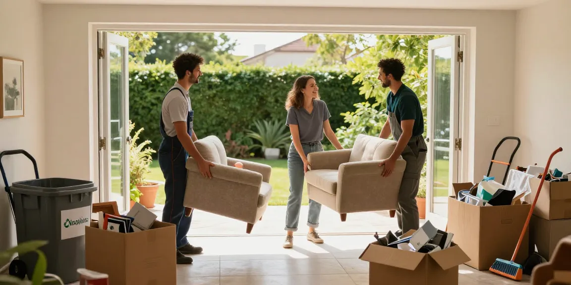 House clearance service team removing old furniture and items for eco-friendly disposal.