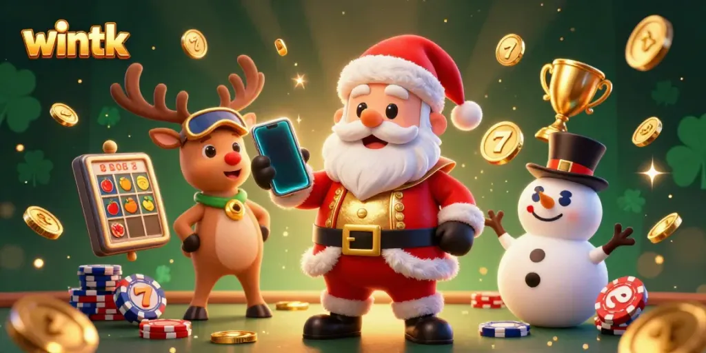 Engage with the exhilarating world of wintk as Santa celebrates jackpot slots with his casino companions.