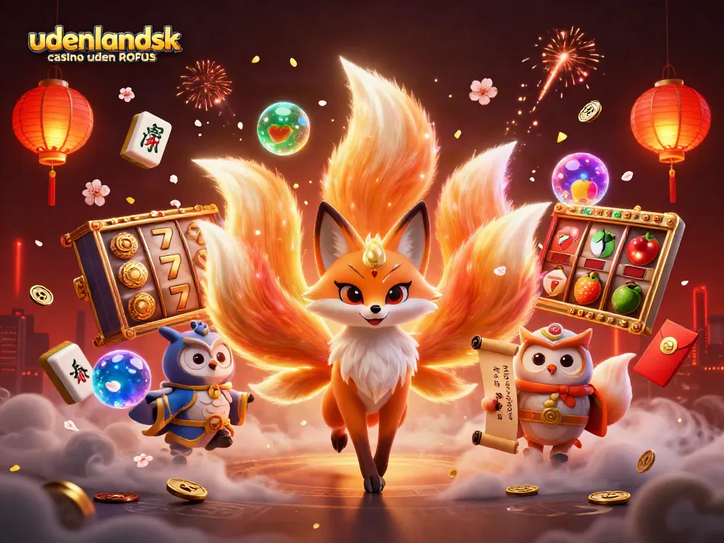 Engage with udenlandsk casino uden ROFUS featuring a vibrant scene of a nine-tailed fox and mystical elements.