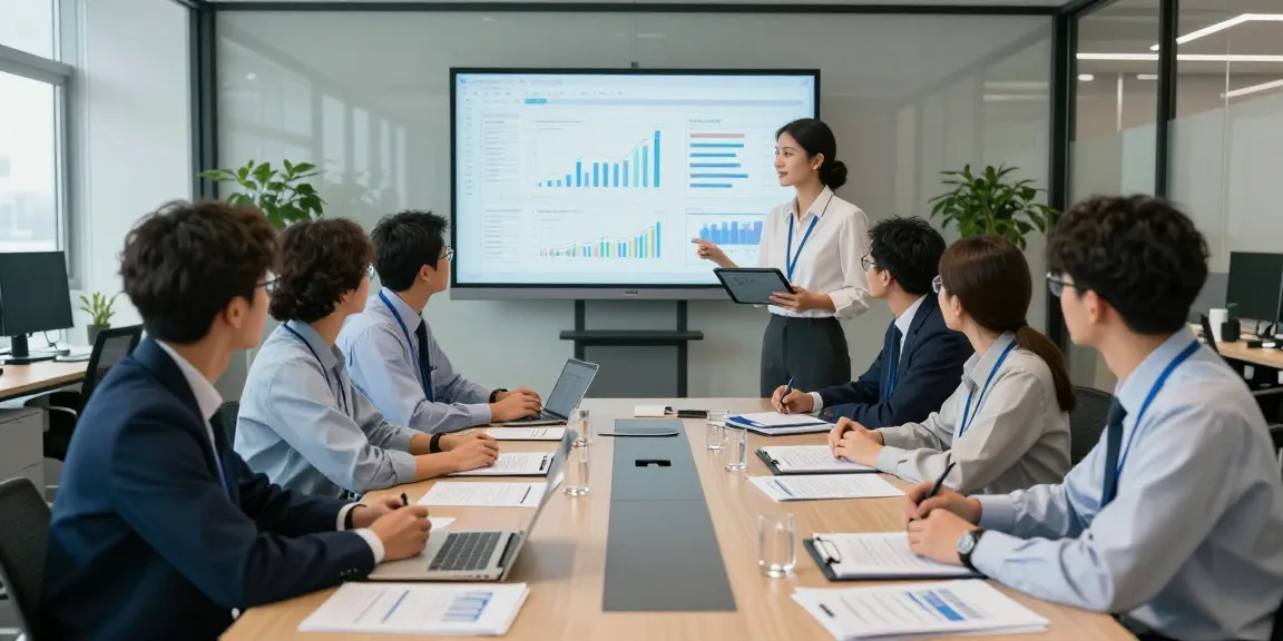 A collaborative forensic auditing session at aafikotacimahi.org, featuring diverse auditors analyzing data in a modern office.