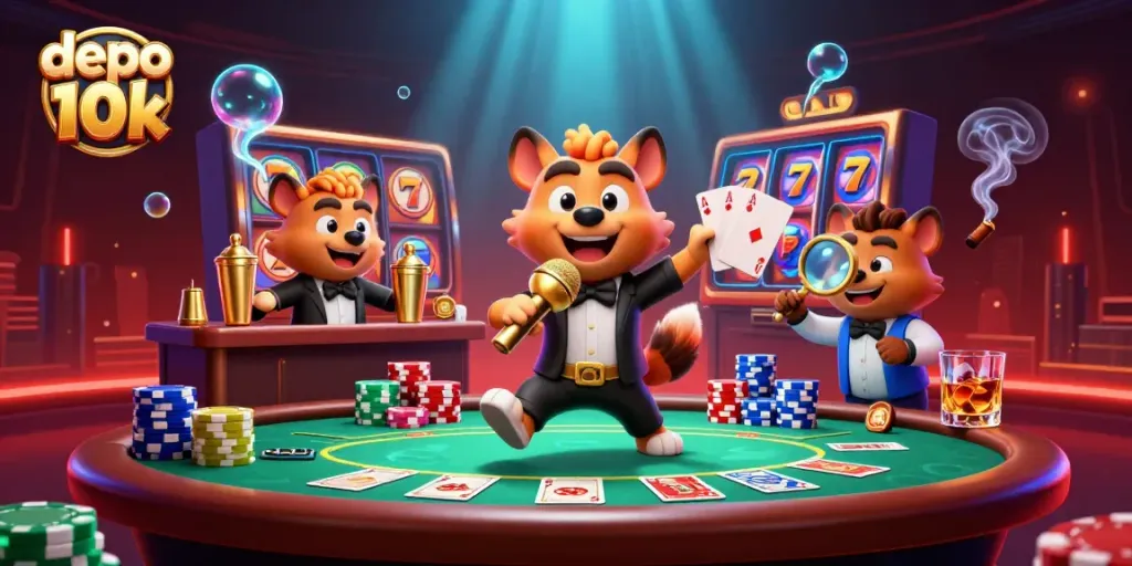 Engage in thrilling casino action with depo 10k, featuring cartoon hyenas in a comedic gambling scene.