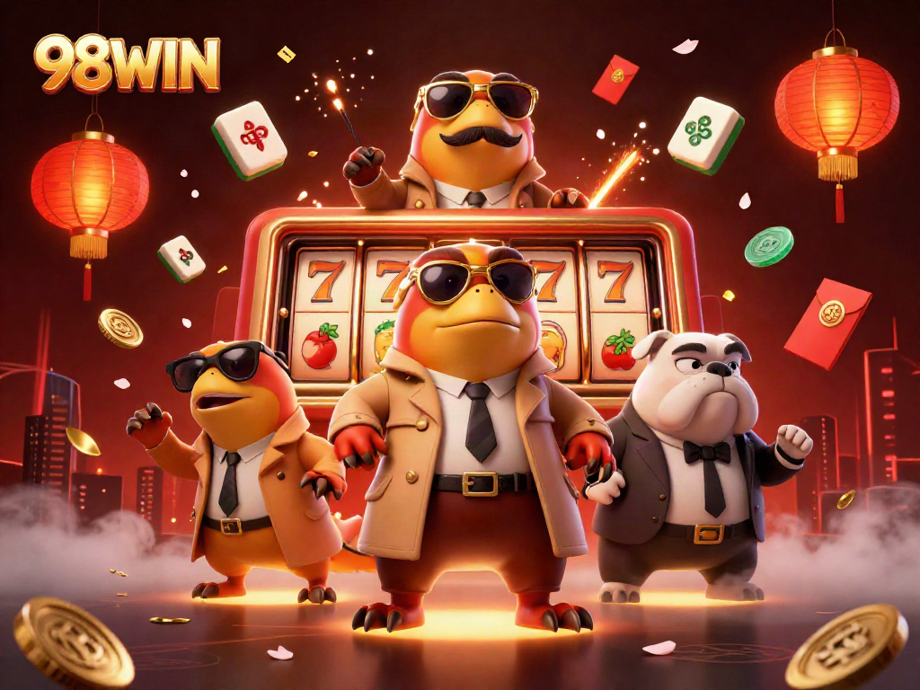 Experience the lively entrance of 98WIN's casino with raptors in disguise.