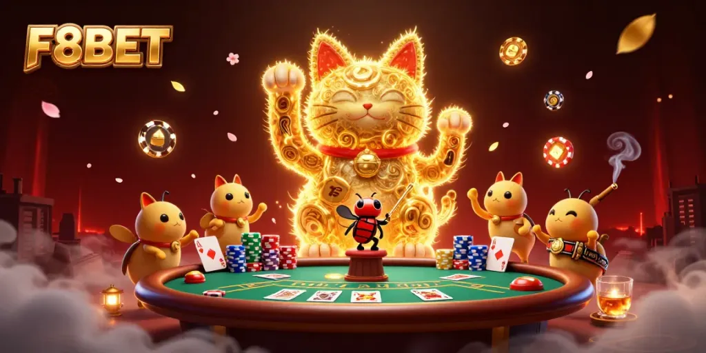 Engage with F8BET's colorful casino experience featuring dynamic gaming elements and symbols.