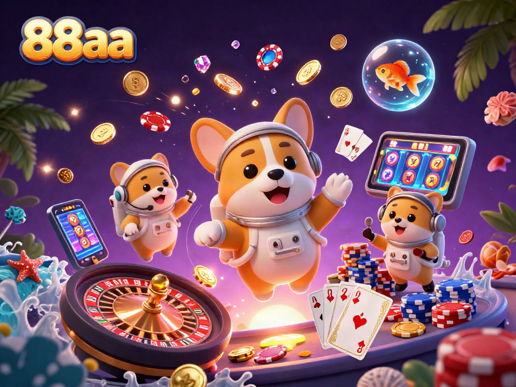 Experience thrilling casino gaming with 88aa in a vibrant, space-themed atmosphere filled with fun characters.
