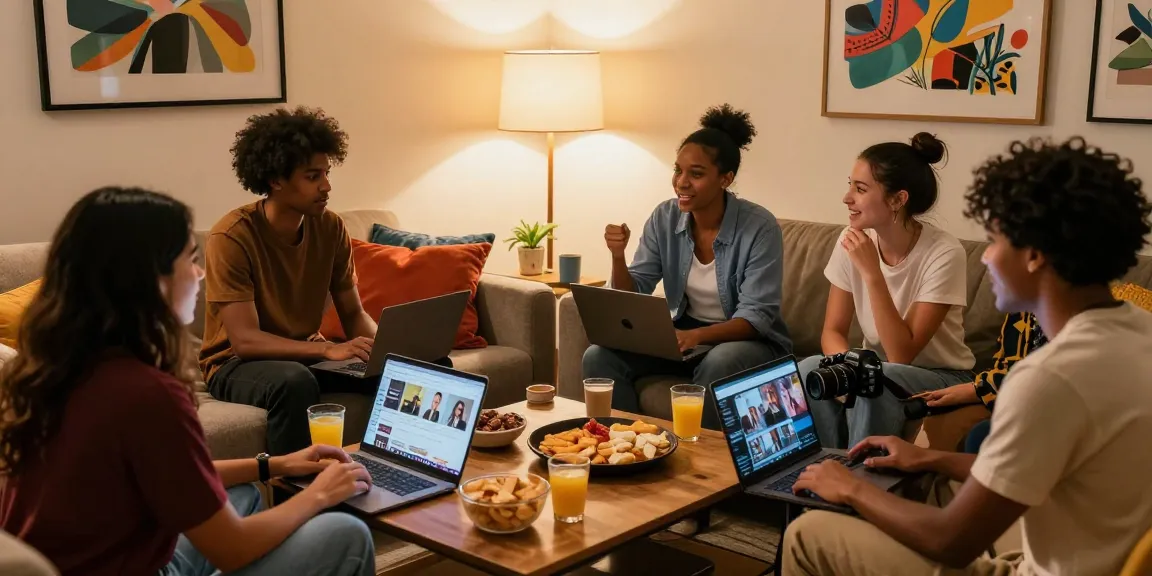 Friends sharing snapwins leaks in a cozy living room filled with snacks and lively conversation.