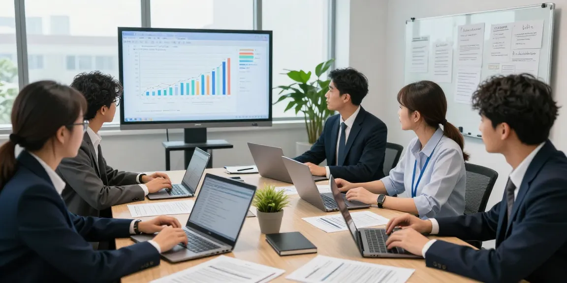 Forensic auditors collaborating at aafikotajakarta.org office, analyzing financial data and legal documents in a modern setting.