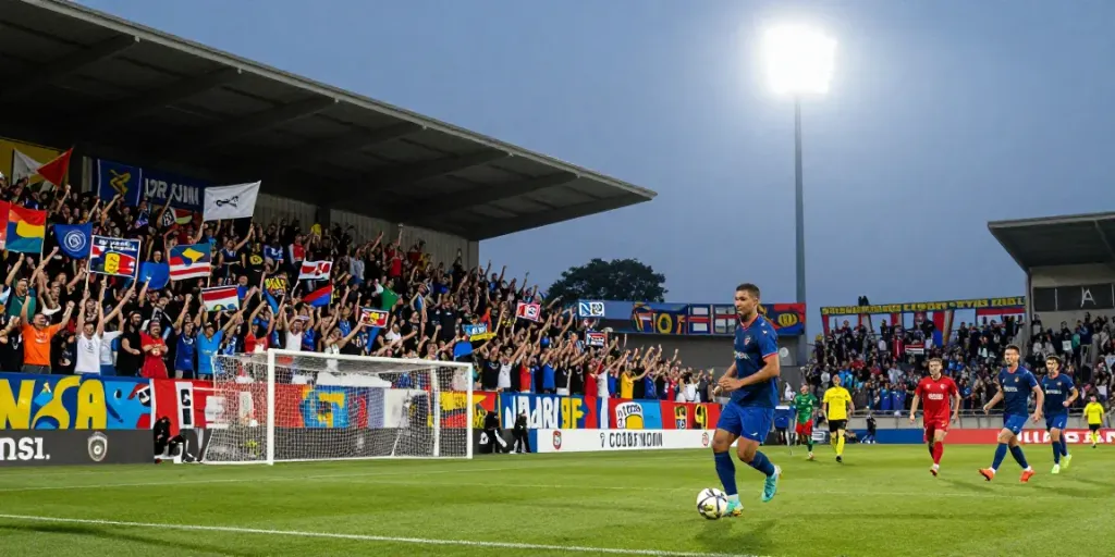 Exciting soccer match atmosphere at tebakskor889.org, fans cheering in vibrant stadium.