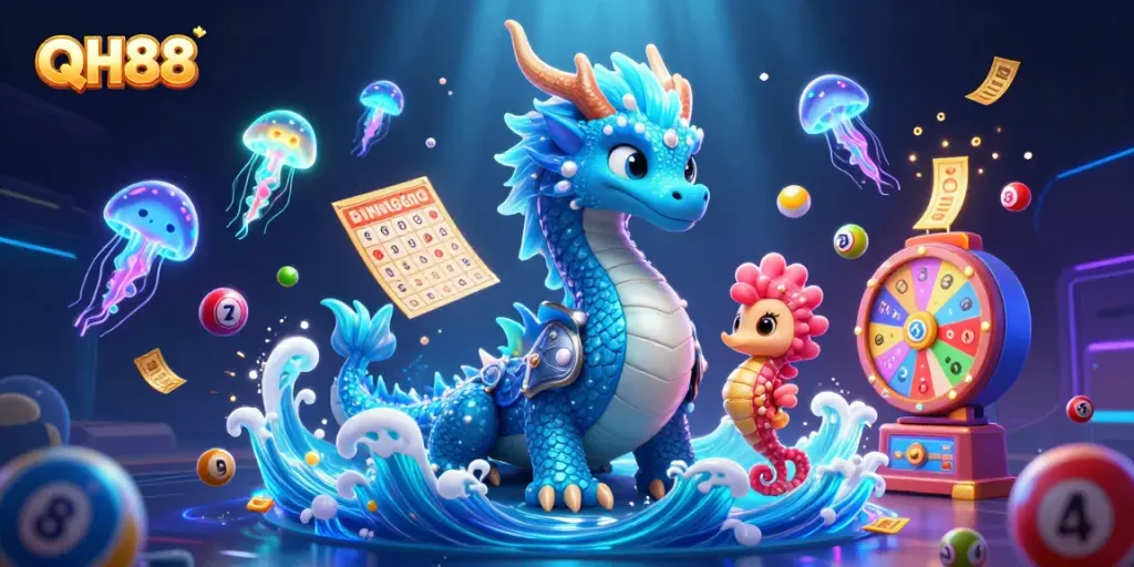 Experience thrilling games at QH88 with colorful lottery elements and vibrant characters.