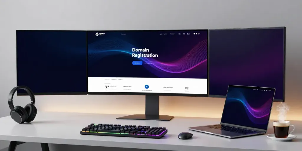 Buy .co.uk domain in a modern tech workspace with streamlined design.