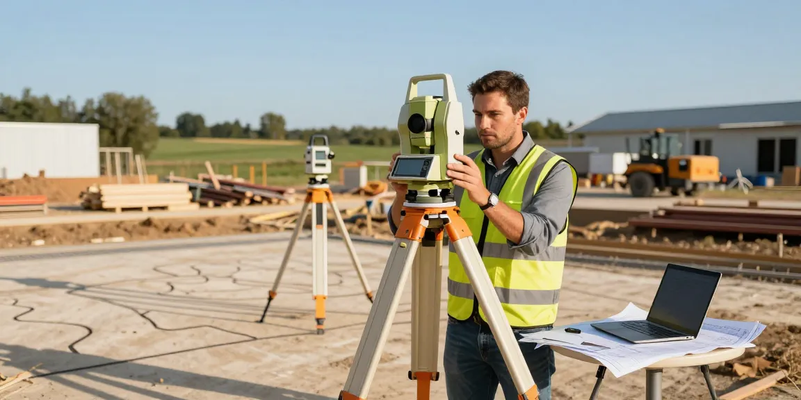 Topographical surveys London: Surveyor using advanced equipment on a construction site.