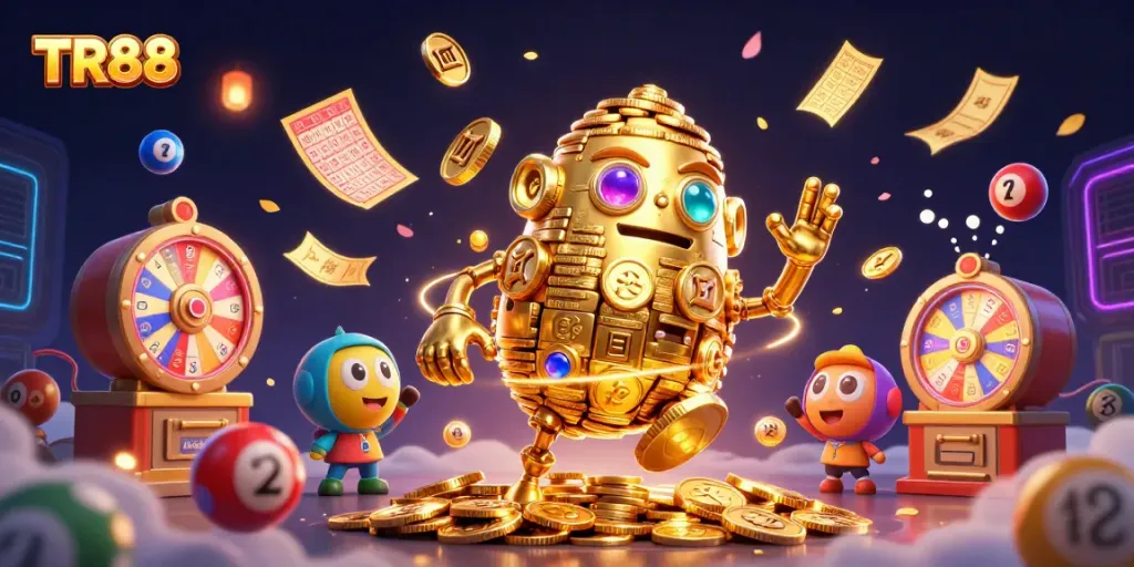 Spin the TR88 slot reels in a vibrant, dynamic casino illustration showcasing luck and excitement.