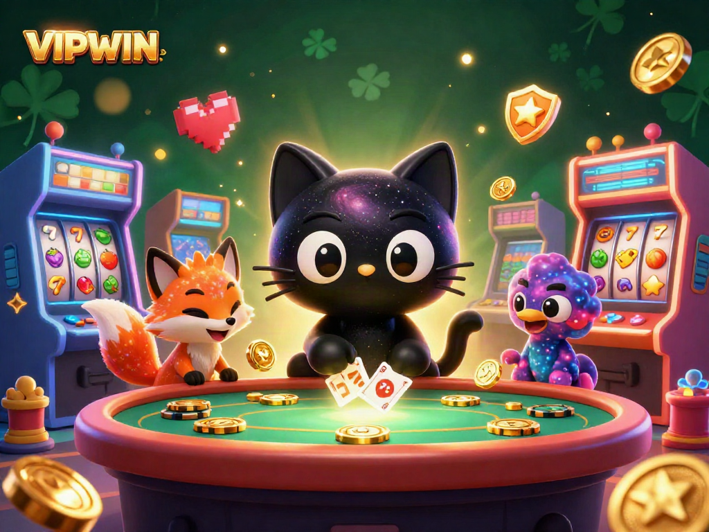 Experience captivating gaming at VIPWIN with a cosmic cat and vibrant elements, enriching the gambling scene.