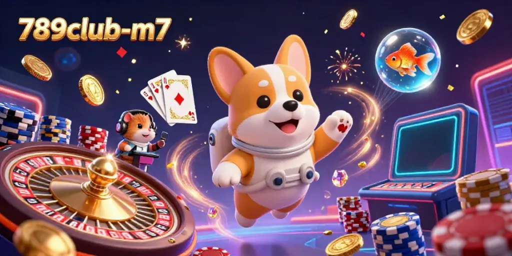 Engage with the exciting world of 789club-m7 in a vibrant casino scene featuring animated characters and games.