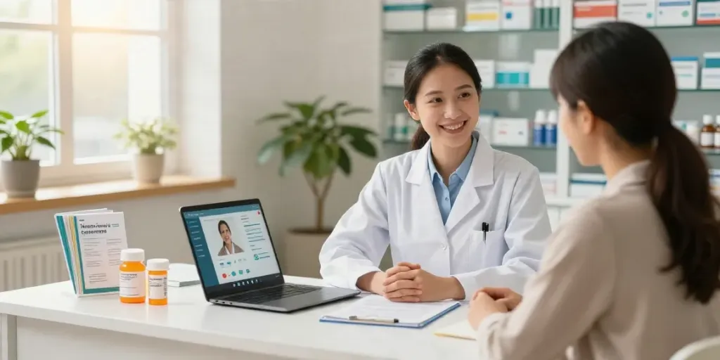 Consultation on how long does reta take to work with an online pharmacist in a modern pharmacy setting.
