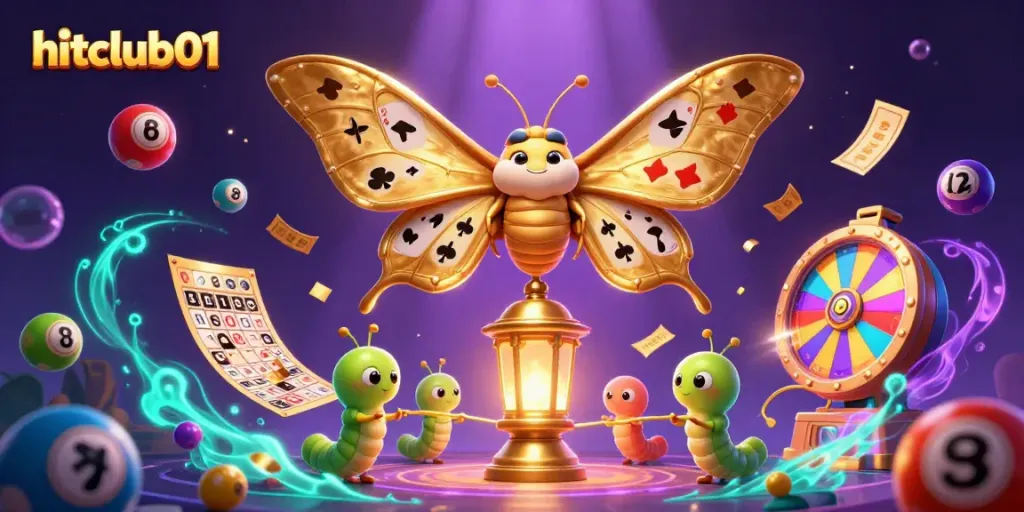 Engage with hitclub01's vibrant online casino experience featuring a unique moth character and exciting game elements.
