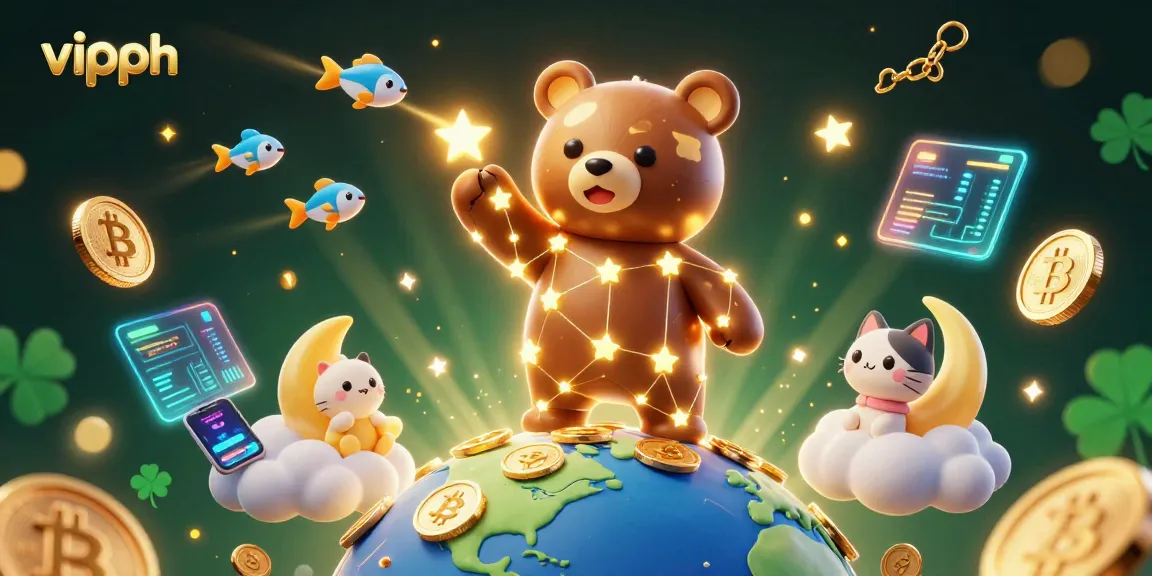 Win big with vipph as a constellation bear scoops coins beneath a starry sky.