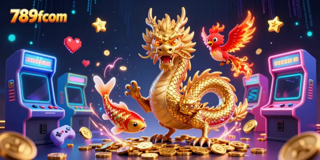 Engage with vibrant casino adventures in 789fcom featuring a dragon, phoenix, and koi fish.