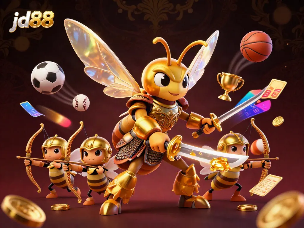 Engage in thrilling gaming moments with jd88's vibrant 3D illustration featuring a samurai hornet and bee archers.