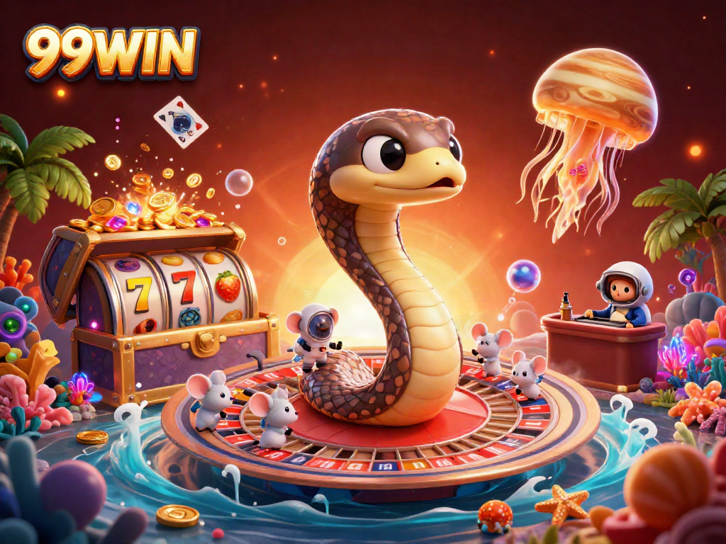 Engage in thrilling bets at 99WIN's cosmic casino with vibrant characters and rich gaming elements.