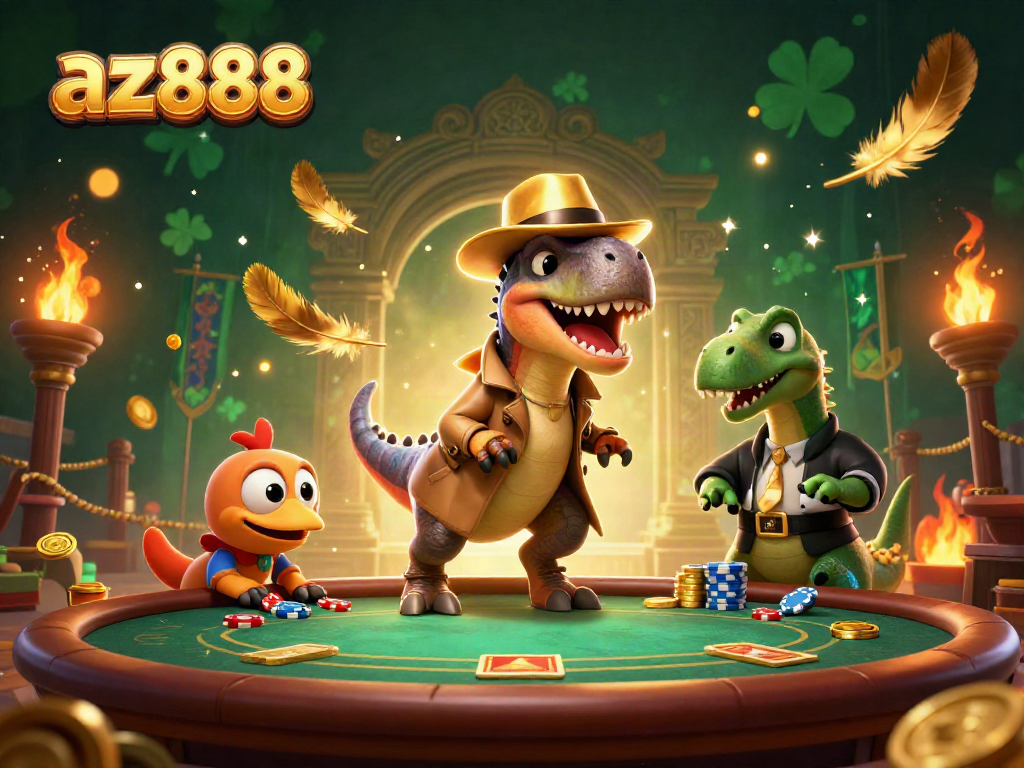 Engage with az888's exciting poker scene featuring a card counter velociraptor caught in action.