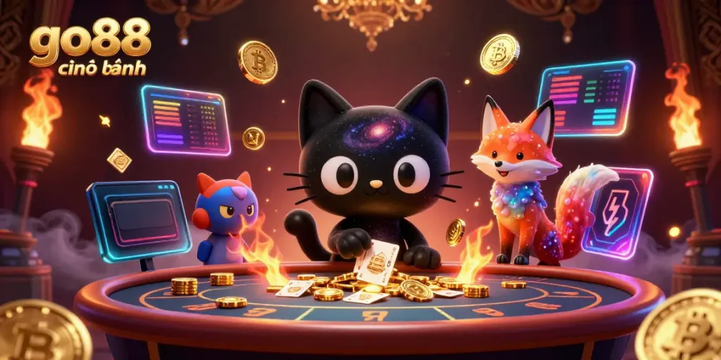 Experience the thrill of go88 chính hãng in a vibrant cosmic casino with 3D cartoon characters.