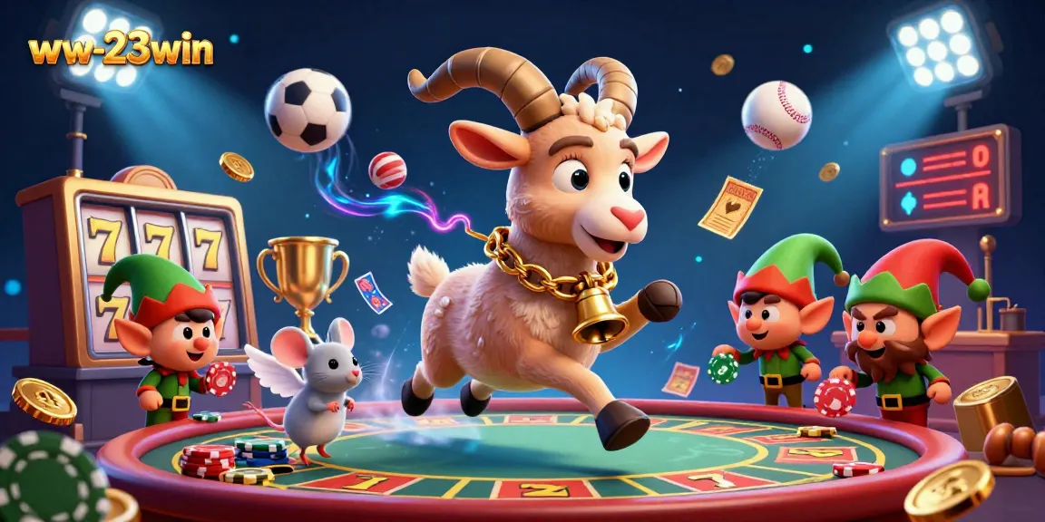 Engage with the festive casino scene at ww-23win featuring Krampus, angel mouse, and elf gremlins in action.