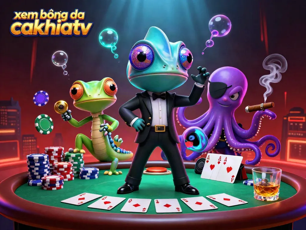 Experience xem bóng đá cakhiatv through a vibrant 3D illustration showcasing exciting casino characters and gaming elements.