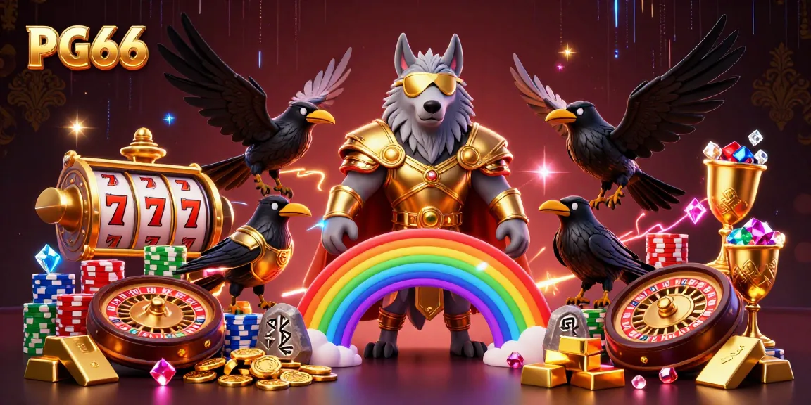 PG66 showcases an energetic scene with Odin's wolf and ravens amidst vibrant gambling elements.