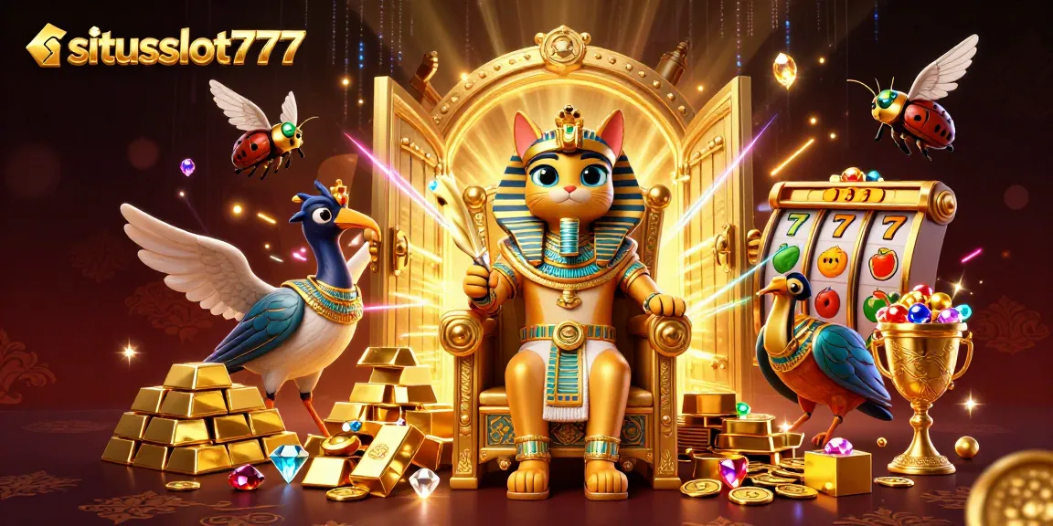 Experience the thrilling jackpots at situsslot777, showcasing a vibrant casino atmosphere with golden treasures.