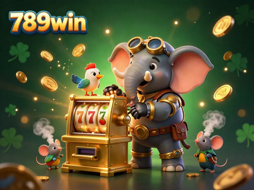 Experience the thrill of 789win with a steampunk elephant operating a golden slot machine.
