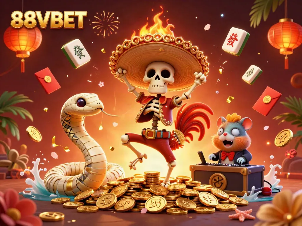 Join the celebration at 88VBET with vibrant 3D characters dancing on coins.