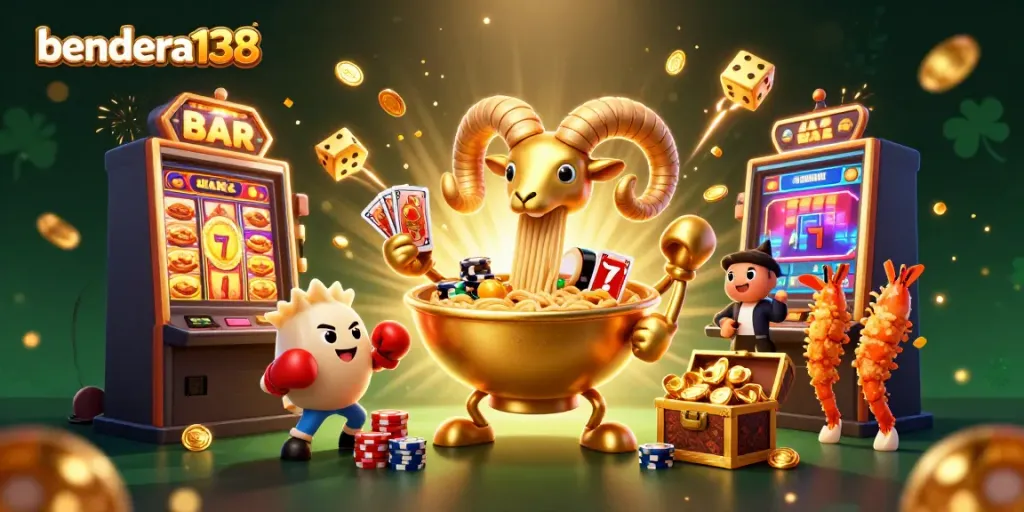 Join the fun with bendera138's vibrant casino scene featuring dynamic characters and exciting game elements.