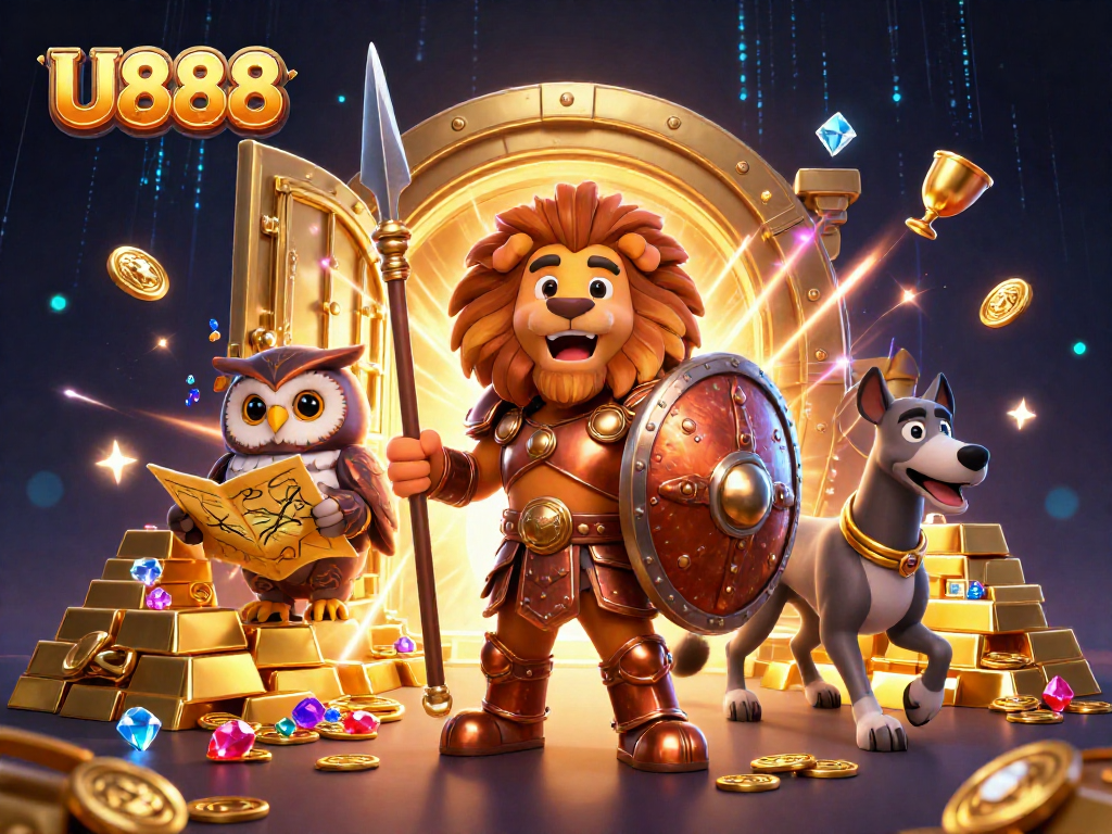 U888 offers a vibrant gaming experience featuring dynamic characters and treasures in a casino setting