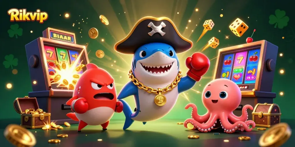 Experience thrilling gameplay with Rikvip's vibrant casino scene featuring animated characters and exciting elements.