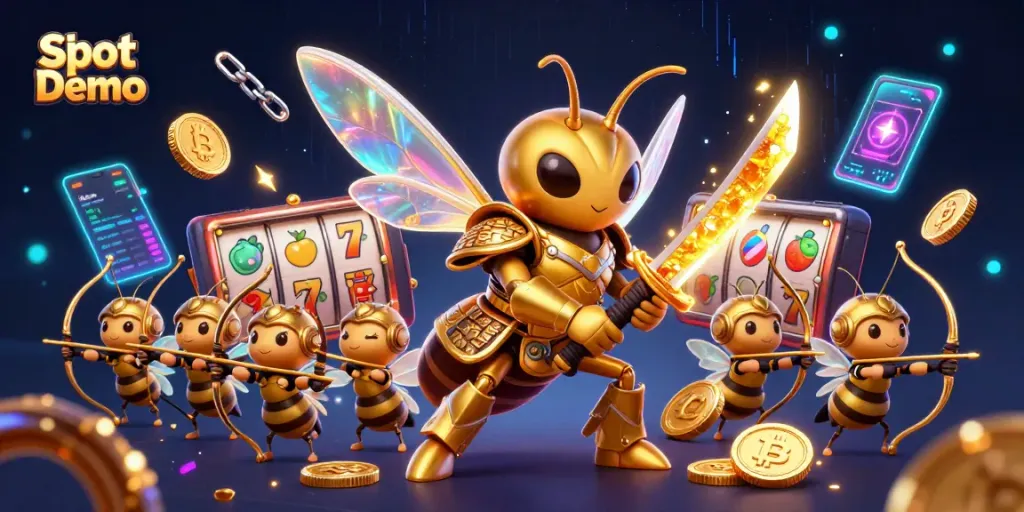 Experience engaging Slot Demo action with a vibrant 3D casino illustration.